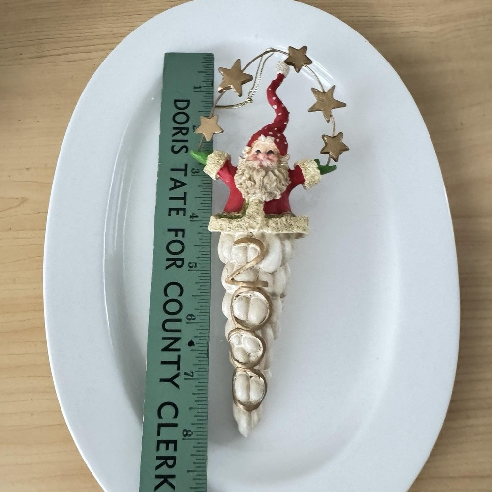 Vintage‎ Y2k Santa Claus Elf Long Teardrop Year 2000 Icicle Christmas Ornament - Picture 4 of 4